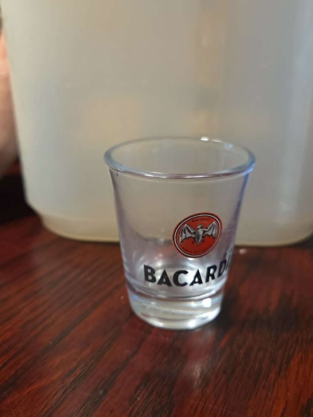 Bacardi Rum Clear Glass Shot Glass |Vintage Barware Logo Bat Graphic Collectible